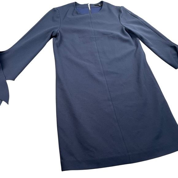 Tibi Tie Sleeve Structured Crepe Navy Shift Dress In Size 2 - Picture 3 of 11